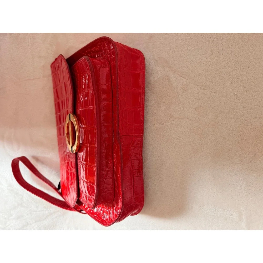 Estelle Veronique Red Croc Embossed Leather Crossbody Bag Made in Italy